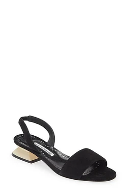 Manolo Blahnik Paclessa Open Toe Sculpted Heel Slingback Sandal Black at Nordstrom,