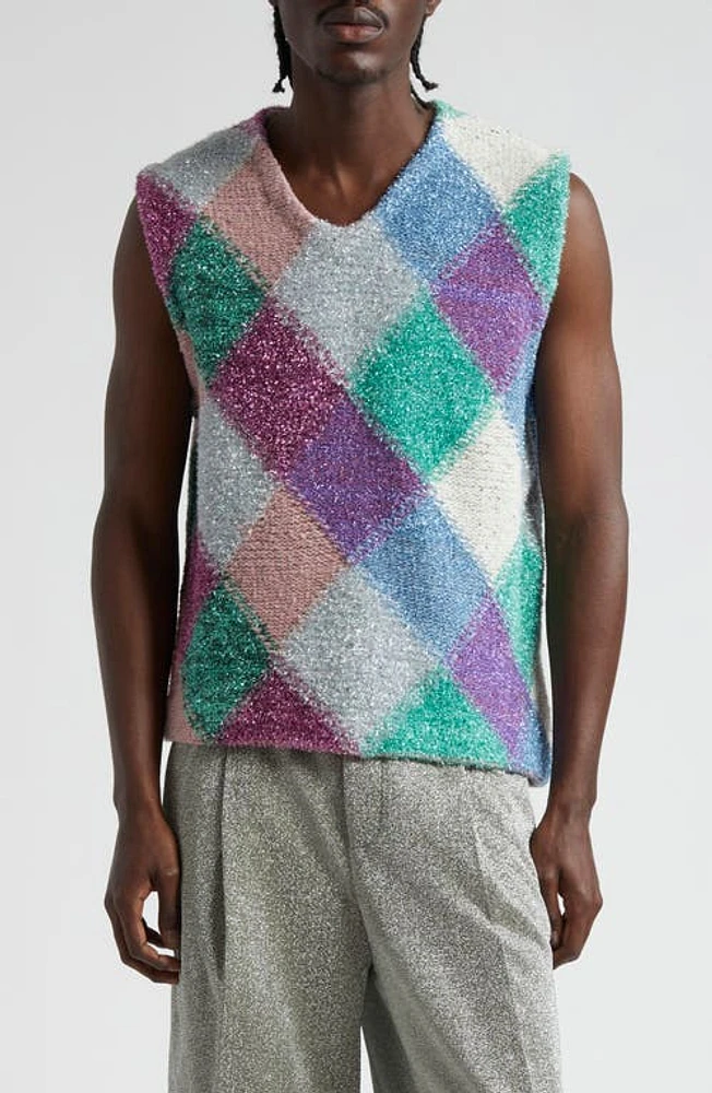 ERL Gender Inclusive Metallic Argyle Sweater Vest Purple Multi at Nordstrom,