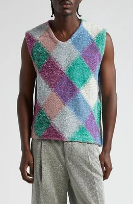 ERL Gender Inclusive Metallic Argyle Sweater Vest Purple Multi at Nordstrom,