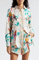 FARM Rio Tropical Stitch Linen Blend Button-Up Shirt at Nordstrom, Size Medium