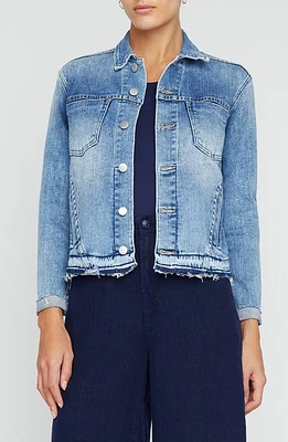 L'AGENCE Tatiana Release Hem Denim Trucker Jacket in Cordova at Nordstrom, Size Xx-Small