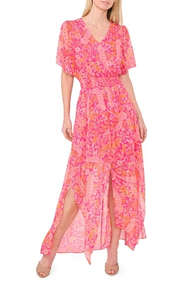 CeCe Paisley Print Flutter Sleeve Chiffon Dress in Bright Rose Pink at Nordstrom, Size Medium