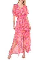 CeCe Paisley Print Flutter Sleeve Chiffon Dress in Bright Rose Pink at Nordstrom, Size Medium