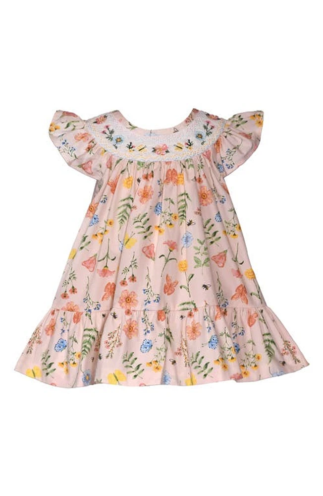 Iris & Ivy Butterfly Floral Smocked Cotton Poplin Dress Bloomers Set Light Pink at Nordstrom,