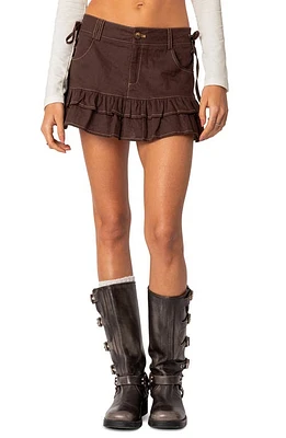 EDIKTED Dev Ruffle Miniskirt Brown at Nordstrom,