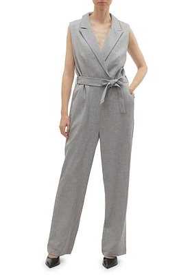 VERO MODA Yolanda Sleeveless Belted Jumpsuit in Medium Grey Melange at Nordstrom, Size 4 Us