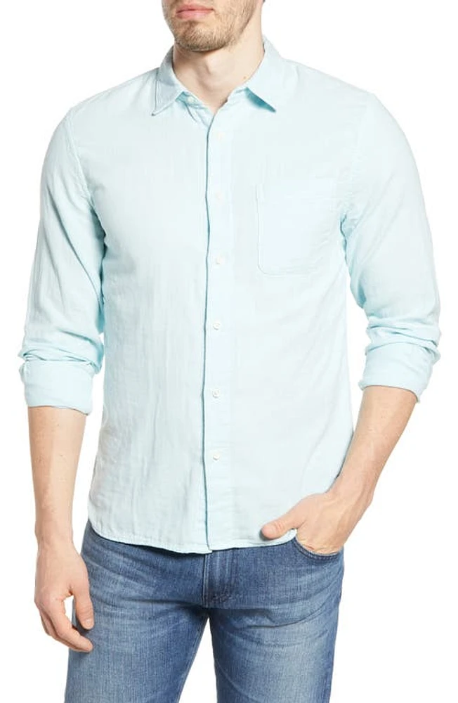 HIROSHI KATO The Ripper Button-Up Organic Cotton Gauze Shirt Aqua Blue at Nordstrom,