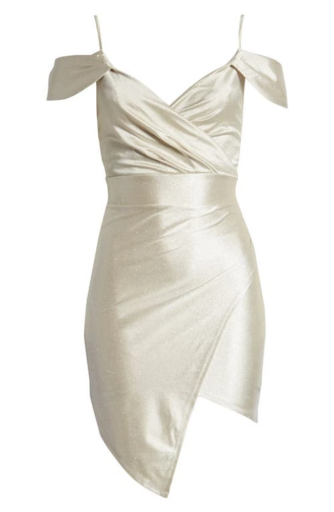 LNL Glitter Cold Shoulder Asymmetric Hem Dress Champagne at Nordstrom,