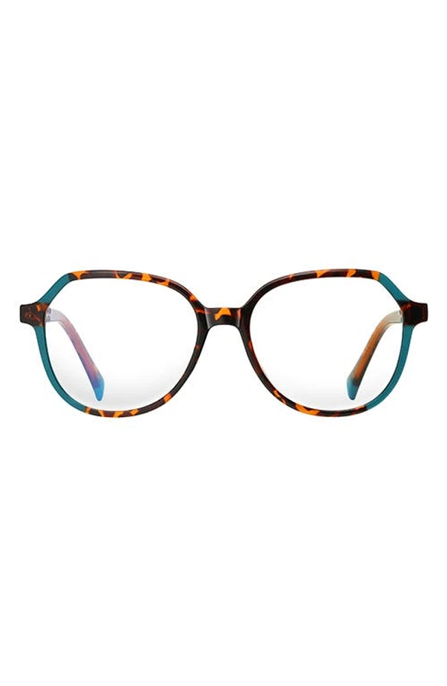 Fifth & Ninth Nelli 53mm Round Blue Light Blocking Glasses in Torte/Green at Nordstrom