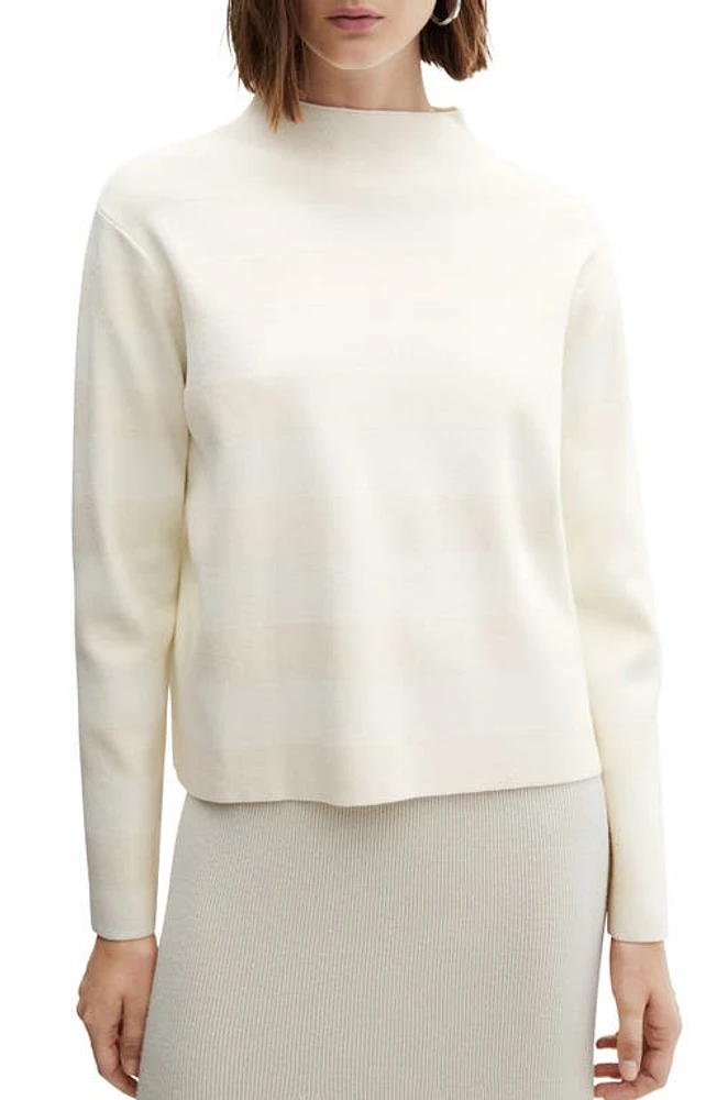 MANGO Stripe Mock Neck Sweater Ecru at Nordstrom,