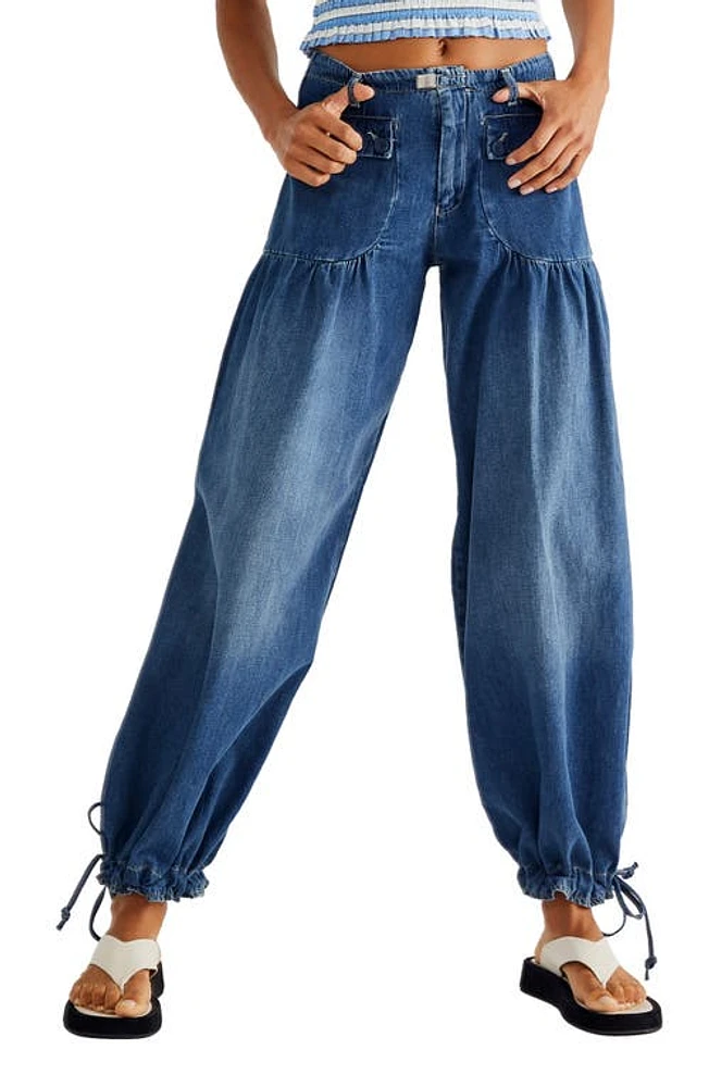 Free People Lotus High Waist Tie Hem Barrel Leg Jeans Juno at Nordstrom,