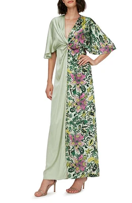 Diane von Furstenberg Hattie Mixed Print Satin Maxi Dress Gardn Paisley Mint Green at Nordstrom,