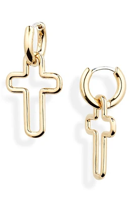 Laura Lombardi Mini Madda Cross Charm Huggie Hoop Earrings in Brass at Nordstrom