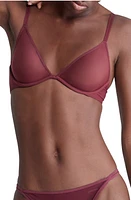 Calvin Klein Sheer Marquisette Underwire Unlined Plunge Bra in Tawny Port at Nordstrom, Size 34Dd