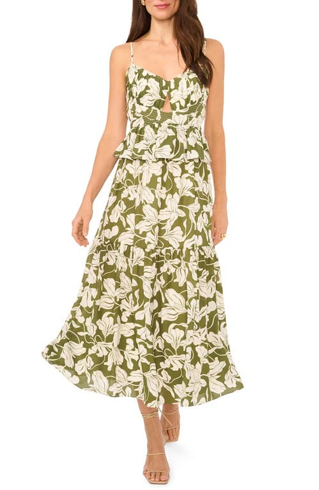 Parker The Lila Floral Tiered Midi Dress Chive Green at Nordstrom,