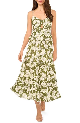 Parker The Lila Floral Tiered Midi Dress Chive Green at Nordstrom,