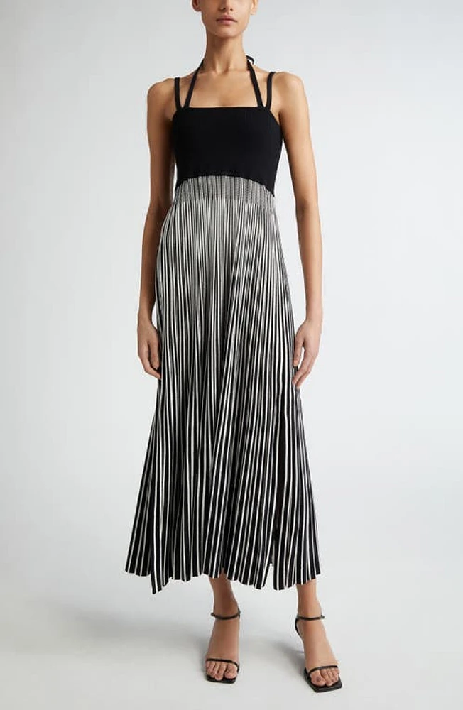 Maria McManus Crema Stripe Double Strap Halter Sweater Dress Black at Nordstrom,