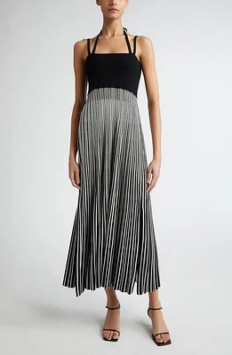 Maria McManus Crema Stripe Double Strap Halter Sweater Dress Black at Nordstrom,