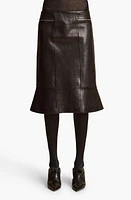 Khaite The Francine Flounce Hem Leather Pencil Skirt Black at Nordstrom,