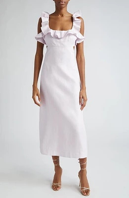 Zimmermann Ruffle Linen Midi Dress Lilac at Nordstrom,