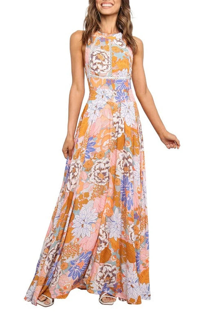 Petal & Pup Newell Floral Halter Maxi Dress Orange at Nordstrom,