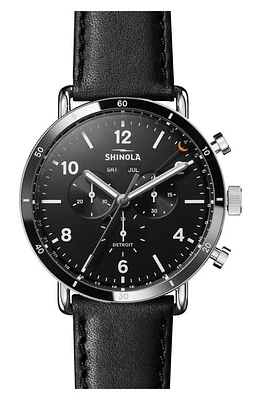 Shinola Canfield Sport Chronograph Leather Strap Watch, 45mm in Black/Silver at Nordstrom