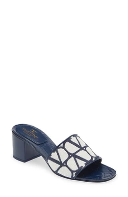 Valentino Garavani VLOGO Toile Slide Sandal White/Blue at Nordstrom,