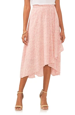 Vince Camuto Abstract Floral Print High-Low Midi Skirt Pink Orchid at Nordstrom,