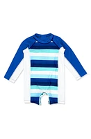 Feather 4 Arrow Shorebreak Stripe Long Sleeve One-Piece Rashguard Swimsuit in Navy at Nordstrom, Size 12M