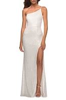 La Femme One-Shoulder Sequin Jersey Gown White at Nordstrom,