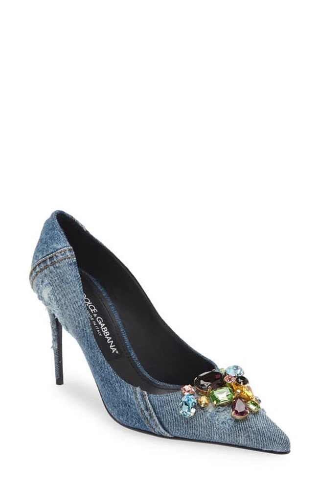 Dolce & Gabbana Patchwork Denim Pointed Toe Pump Blue at Nordstrom,