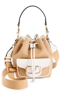 Valentino Garavani Small Locò Raffia & Leather Bucket Bag in Beige/ivory/golden at Nordstrom