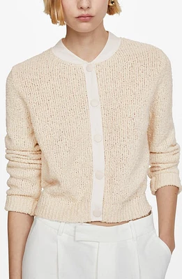 MANGO Bali Contrast Trim Cardigan Natural White at Nordstrom,