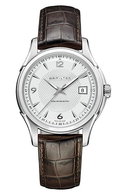 Hamilton Jazzmaster Skeleton Leather Strap Watch, 40mm in Brown/silver at Nordstrom