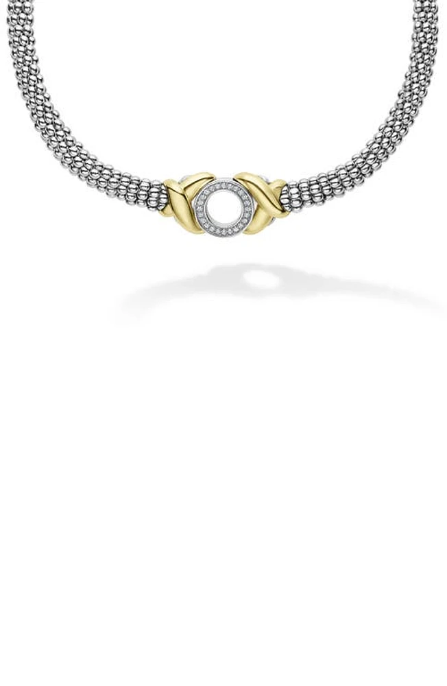 LAGOS Embrace Pavé Diamond Circle Caviar Necklace in Silver at Nordstrom