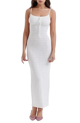 HOUSE OF CB Myla Pointelle Maxi Sweater Dress in White at Nordstrom, Size Large