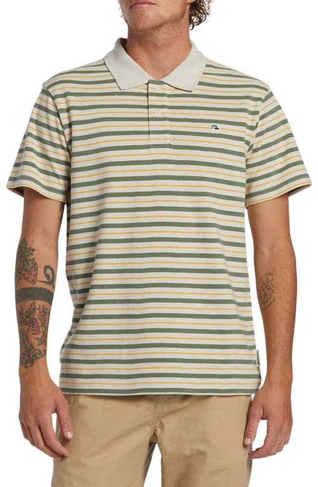 Quiksilver DNA Stripe Organic Cotton Polo Silver Birch at Nordstrom,