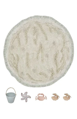 Lorena Canals Island Washable Cotton Rug, Basket & Sea Creature Set in Natural Blue Sage Rose Vintage at Nordstrom