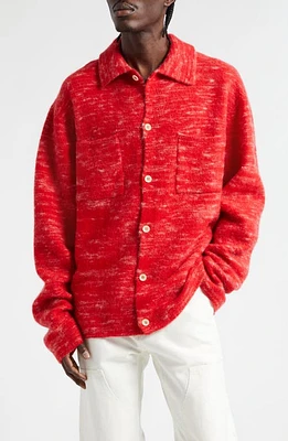 The Elder Statesman Jasper Cashmere Blend Knit Overshirt Poppy at Nordstrom,