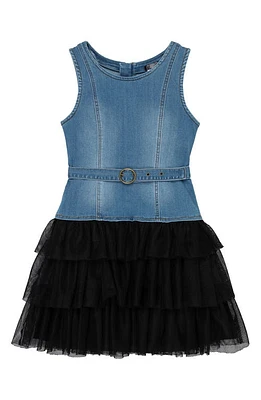 Truce Kids' Denim & Tulle Tiered Dress at Nordstrom, Size 7-8