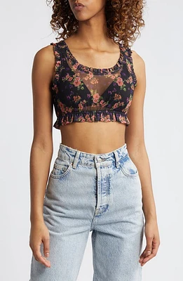 Topshop Floral Mesh Crop Tank Black at Nordstrom,