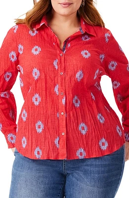 NIC+ZOE Medallion Crinkle Shirt Orange Multi at Nordstrom,