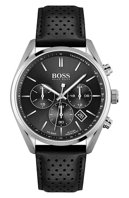 BOSS Champion Chronograph Leather Strap Watch, 44mm in Black at Nordstrom