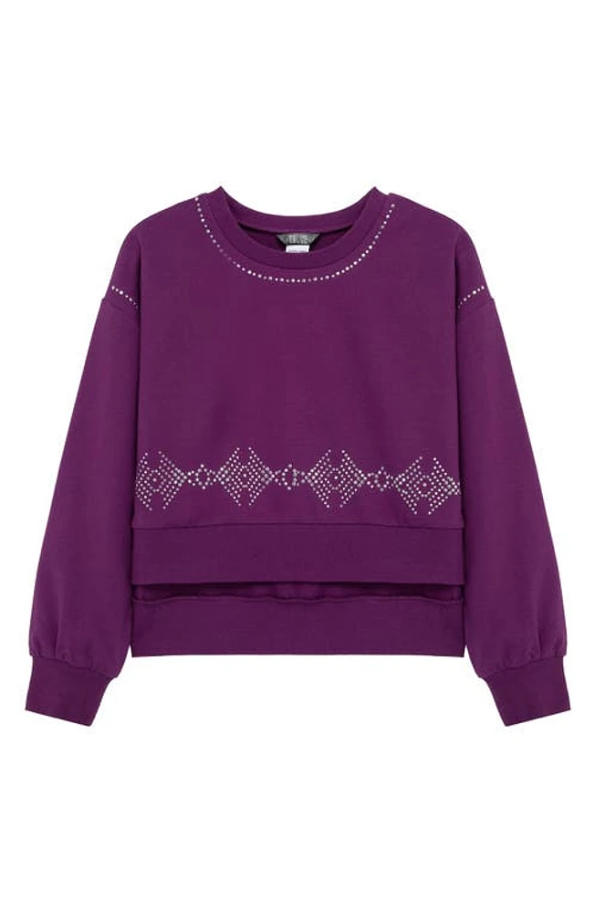 Truce Kids' Embellished Stretch Cotton Sweatshirt in Plum at Nordstrom, Size 14