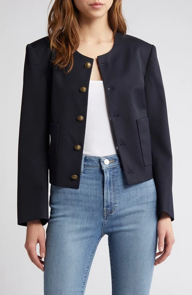 FRAME Button Front Wool Blend Jacket Navy at Nordstrom,