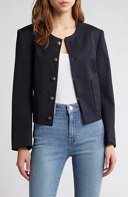 FRAME Button Front Wool Blend Jacket Navy at Nordstrom,