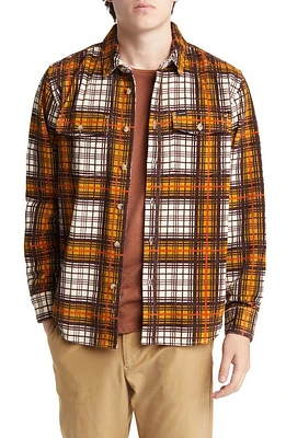 DARK SEAS Haines Plaid Cotton Corduroy Button-Up Shirt in Brown/Gold at Nordstrom, Size Large