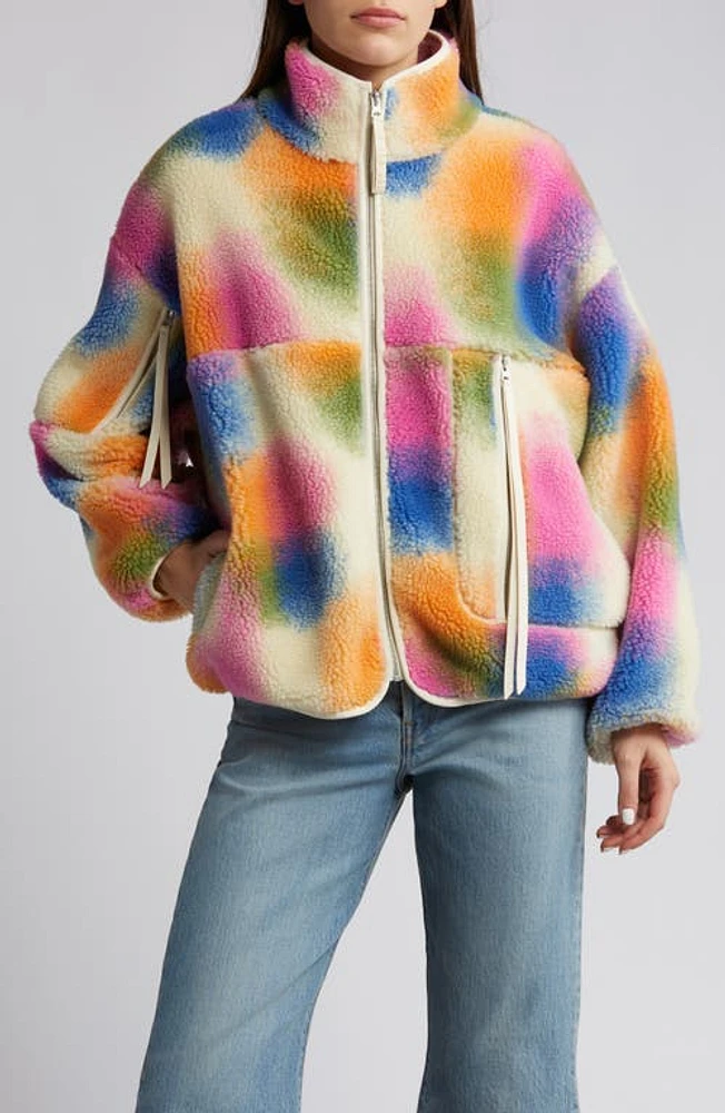 UGG(r) Marlene Textured Fleece Zip-Up Jacket Rainbow Blur Multi at Nordstrom,