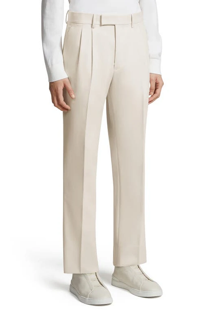 ZEGNA Pleated Cotton & Wool Trousers Neutral at Nordstrom, Us