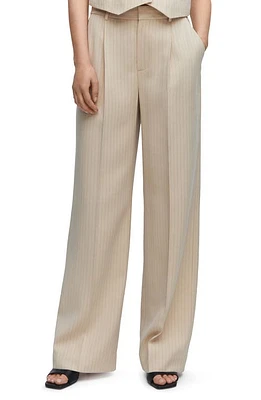 MANGO Pinstripe Wide Leg Trousers Beige at Nordstrom,